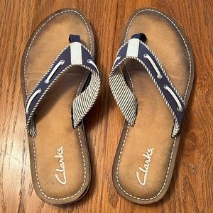 Clarks Shoes | Clark’s Navy & White Nautical Flip Flops Blue/White 9 M Sandals